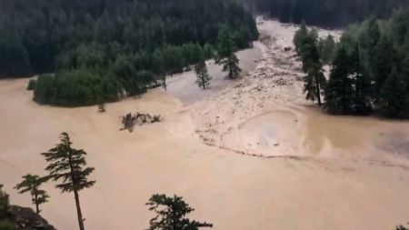 A flood-hit area in Dharali of Uttarkashi district, in Uttarakhand