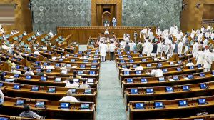 Opposition leaders protest in the well as Lok Sabha Speaker Om Birla conducts proceedings in the House during the Monsoon session of Parliament, in New Delhi, Wednesday, Aug. 20, 2025.