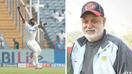 Jasprit Bumrah bowling with his unique action during a cricket match (in pic 1) and India World Cup winner Balwinder Singh (in pic 2).