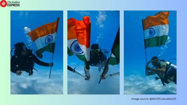 Scuba divers Lakshadweep Tiranga Independence Day