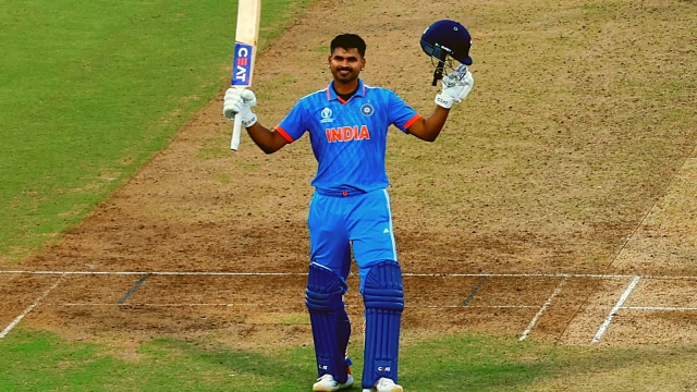 File image of Shreyas Iyer celebrating a century for Team India. (PHOTO: Reuters)