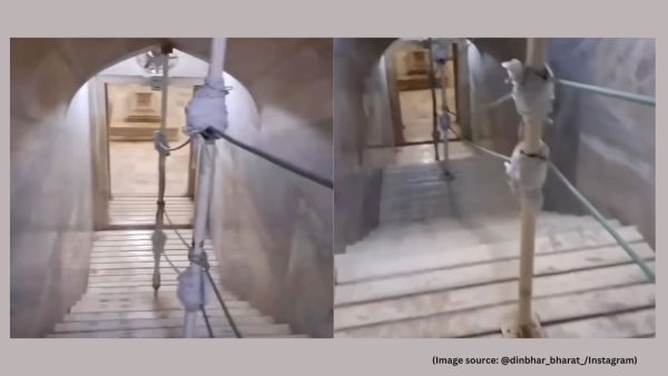 The viral video appears to capture the hidden pathway leading to the underground chamber where the real graves of the royal couple lie (Image source: @dinbhar_bharat/Instagram)