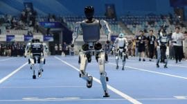 China's 'robot Olympics' sees humanoids from 16 nations compete in table tennis, football, track.