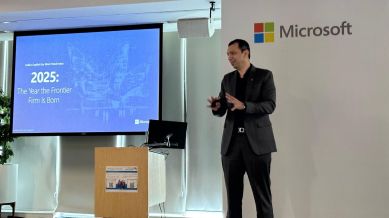 Puneet Chandok, President, Microsoft India & South Asia on-stage at the WTI event in Noida.