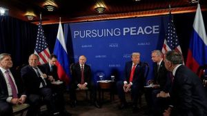 President Donald Trump meets with Russia's President Vladimir Putin Friday, Aug. 15, 2025, at Joint Base Elmendorf-Richardson, Alaska. (AP Photo)