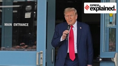 US President Donald Trump speaks with members of law enforcement and National Guard soldiers, Thursday, Aug. 21, 2025, in Washington.