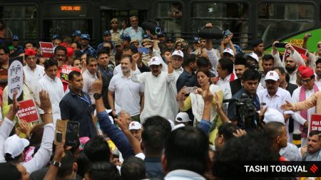 INDIA bloc leaders march from Parliament to Election Commission office