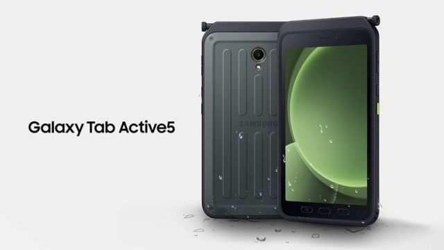The tablet has loud, clear speakers that help during noisy work situations, and the gadget also has programmable keys with Push-to-Talk (PTT) capabilities. (Image: Samsung)