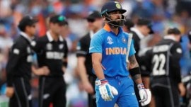 Virat Kohli after being dismissed during India vs New Zealand ODI World Cup 2019 semifinal. (Reuters)