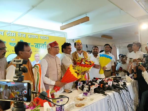 Former RJD leader Tej Pratap Yadav during a press conference 
