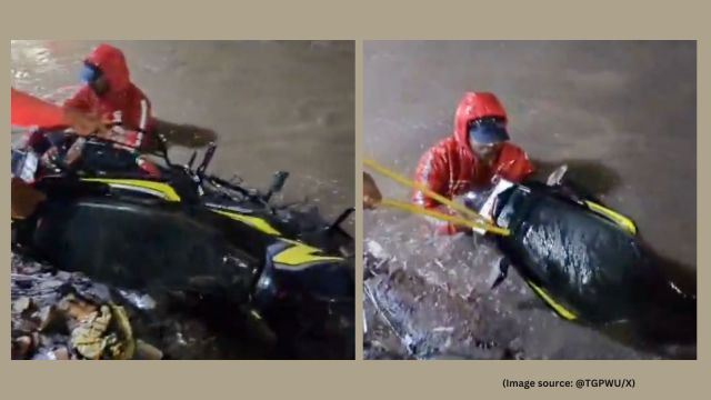 In the viral video, a man can be heard offering a pipe. “Take this pipe, tie it to the vehicle, and we will pull you out.”