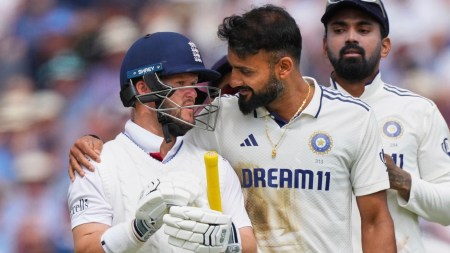 Akash Deep was given a stern talking-to by the umpire after the send off. (AP Photo)