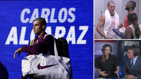 Carlos Alcaraz's stunning US Open hairdo has left the tennis world in splits. (AP)
