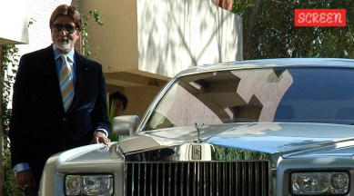 Amitabh Bachchan poses with the Rolls Royce gifted by Vidhu Vinod Chopra. (Express Archive)