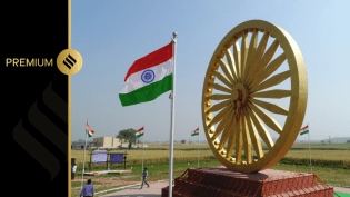 A 30-foot Ashoka Chakra replica installed at the Ashoka Edicts Park in Topra Kalan village. Sidhartha Gauri