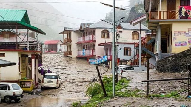 Houses partially submerged due to a flash flood triggered by a cloudburst at Dharali, in Uttarkashi district, Uttarakhand, Tuesday, Aug. 5, 2025. (PTI Photo)