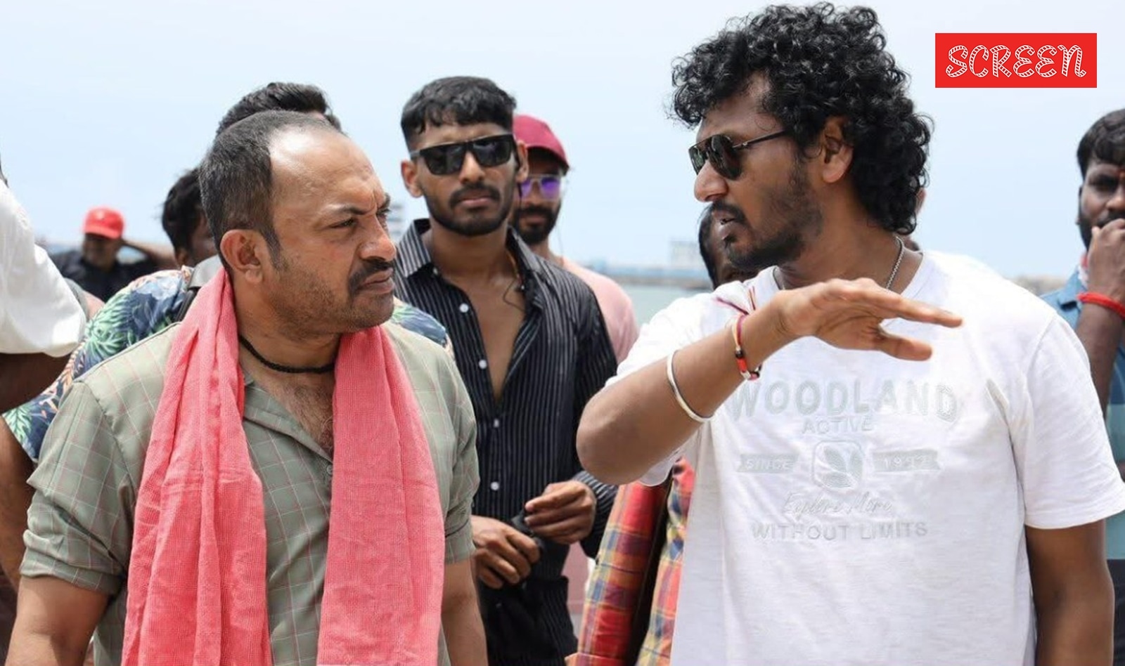 Lokesh Kanagaraj with actor Soubin Shahir on the sets of Coolie.