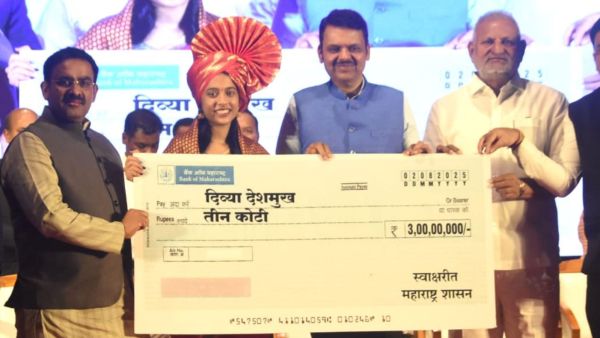 Maharashtra Govt awards Rs 3 crore to Divya Deshmukh during Nagari Satkar in Nagpur today
