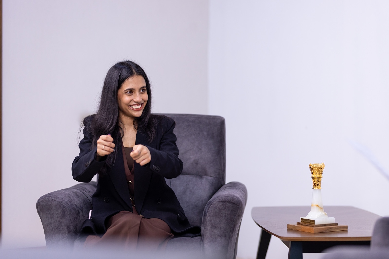 Divya Deshmukh would apologise to the inanimate objects like the chess pieces and the match clock after accidentally knocking them over. (Photo credit: Anna Shtourman/FIDE)