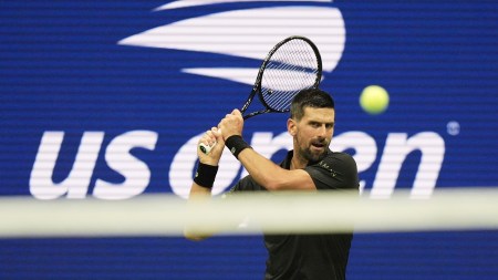 Djokovic converted on his fourth break point in the second game of the fourth set and broke again for a 5-1 lead before wrapping up the win. (AP Photo)