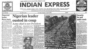 This is the front page of The Indian Express published on August 28, 1985.