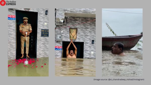 UP cop worship Prayagraj floodwater as Ganga