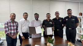 The agreement was signed in the presence of Prof. B.S. Murty, Director, IIT Hyderabad. From SDD, Brig. A.K. Chaturvedi, Col. Hari Om Ahlawat, and Lt. Col. Anupam Porwal, while IIT Hyderabad was represented by Prof. G. Narahari Sastry, Dean (SRC), and Dr. Shiva Ji, Associate Professor and Principal Investigator.