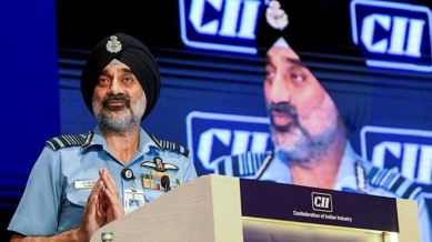 The IAF chief also showed that the Shahbaz Jacobabad airfield was one of the major airfields that were attacked.