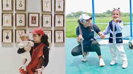 Katha Kapur Bhandari with her daughter when she was few months old and now