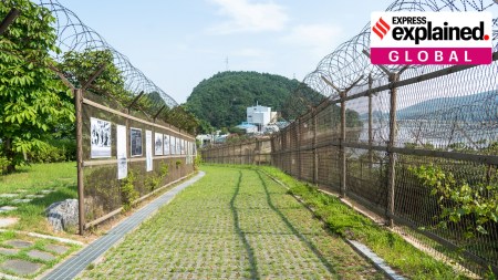 The Demilitarised Zone (DMZ), the 248-kilometre-long, four-kilometre-wide buffer zone serving as the de facto border between the two Koreas.