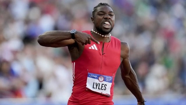 Lyles, who was dealing with Covid, was not able to retain his status as the best 200m sprinter in the world after only being able to take the bronze at the 2024 Paris Games. (AP Photo)