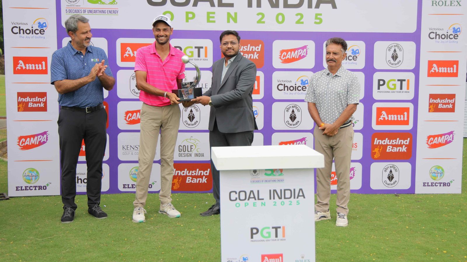 Angad Cheema after winning the Coal India Open in Ahmedabad. (Express Photo)