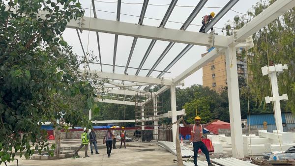 Construction work underway for holding area project at New Delhi railway station (Image: Ministry of Railways)