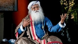 Sadhguru speaks during a tour of the Isha Yoga Center in Coimbatore