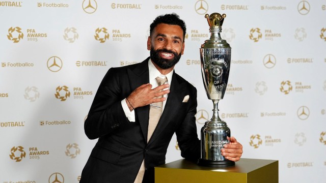 Salah emerged as the winner from a six-player shortlist including Liverpool teammate Alexis Mac Allister, Chelsea's Cole Palmer, Manchester United captain Bruno Fernandes, Arsenal midfielder Declan Rice and Newcastle striker Alexander Isak. (AP Photo)