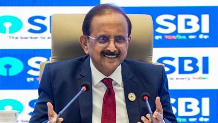 Mumbai: State Bank of India (SBI) Chairman Challa Sreenivasulu Setty during a press conference to announce the Q1 FY26 results, in Mumbai, Friday, Aug. 8, 2025. (PTI Photo/Shashank Parade) (PTI08_08_2025_000200B)