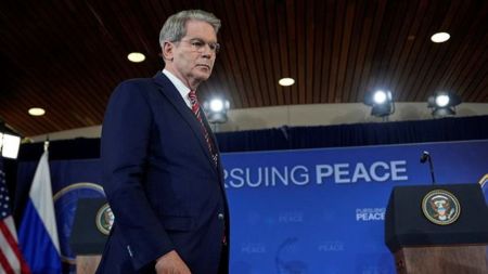 "This ... Indian arbitrage - buying cheap Russian oil, reselling it as product has just sprung during the war - which is unacceptable," US Treasury Secretary Scott Bessent said. (AP Photo)