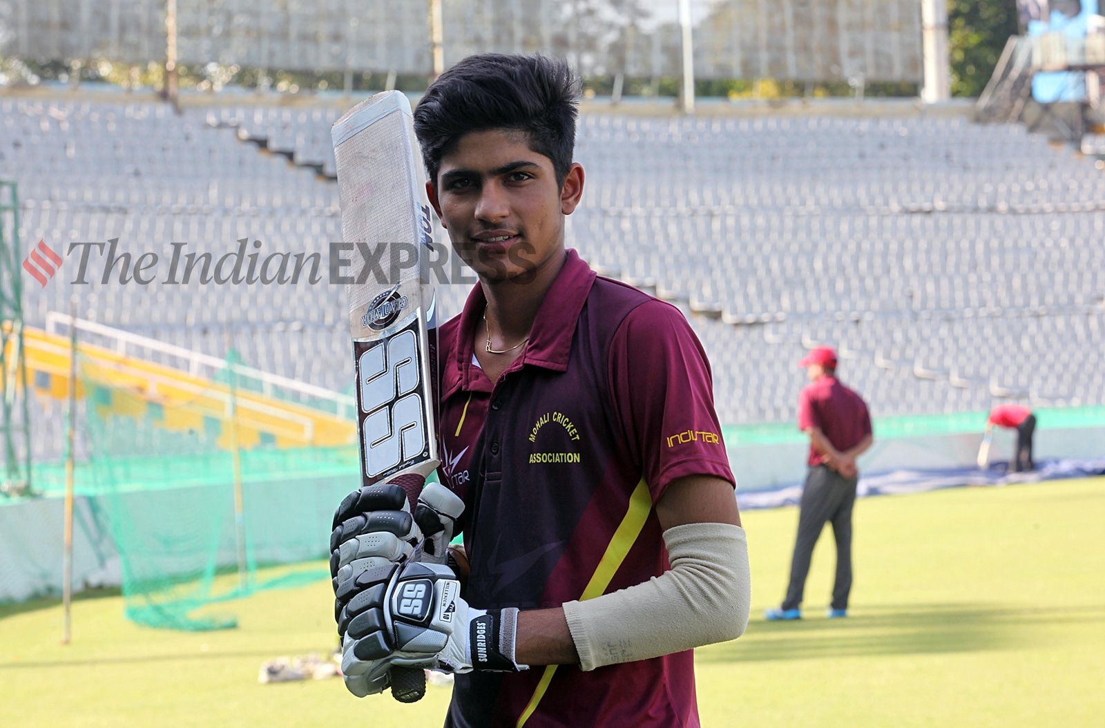 A teenaged Shubman Gill at PCA Stadium in Mohali in March 2015. Shubman followed a punishing schedule all through his Under-16 and Under-19 days, batting close to 6 to 8 hours every day. (Express photo by Jaipal Singh)