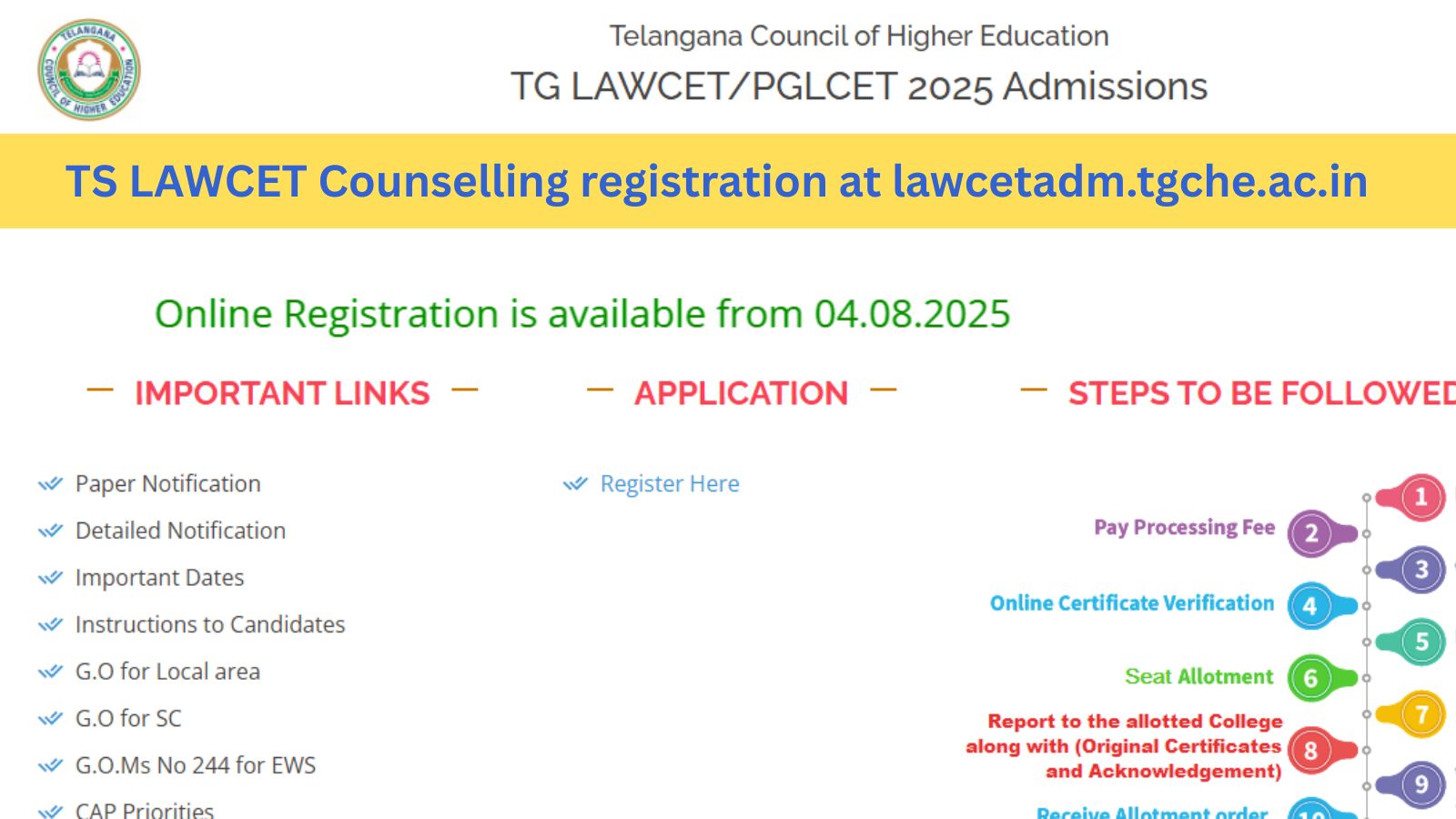 TS LAWCET 2025: Counselling registration to begin today at lawcetadm.tgche.ac.in