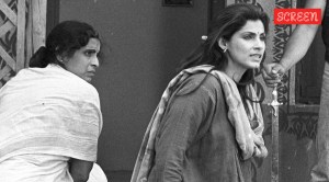 Usha Nadkarni and Dimple Kapadia, on the set of the film Narsimha. (Express Archive)