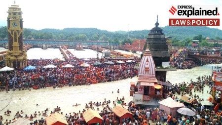 Devotees gather to offer prayers in Haridwar, Uttarakhand.