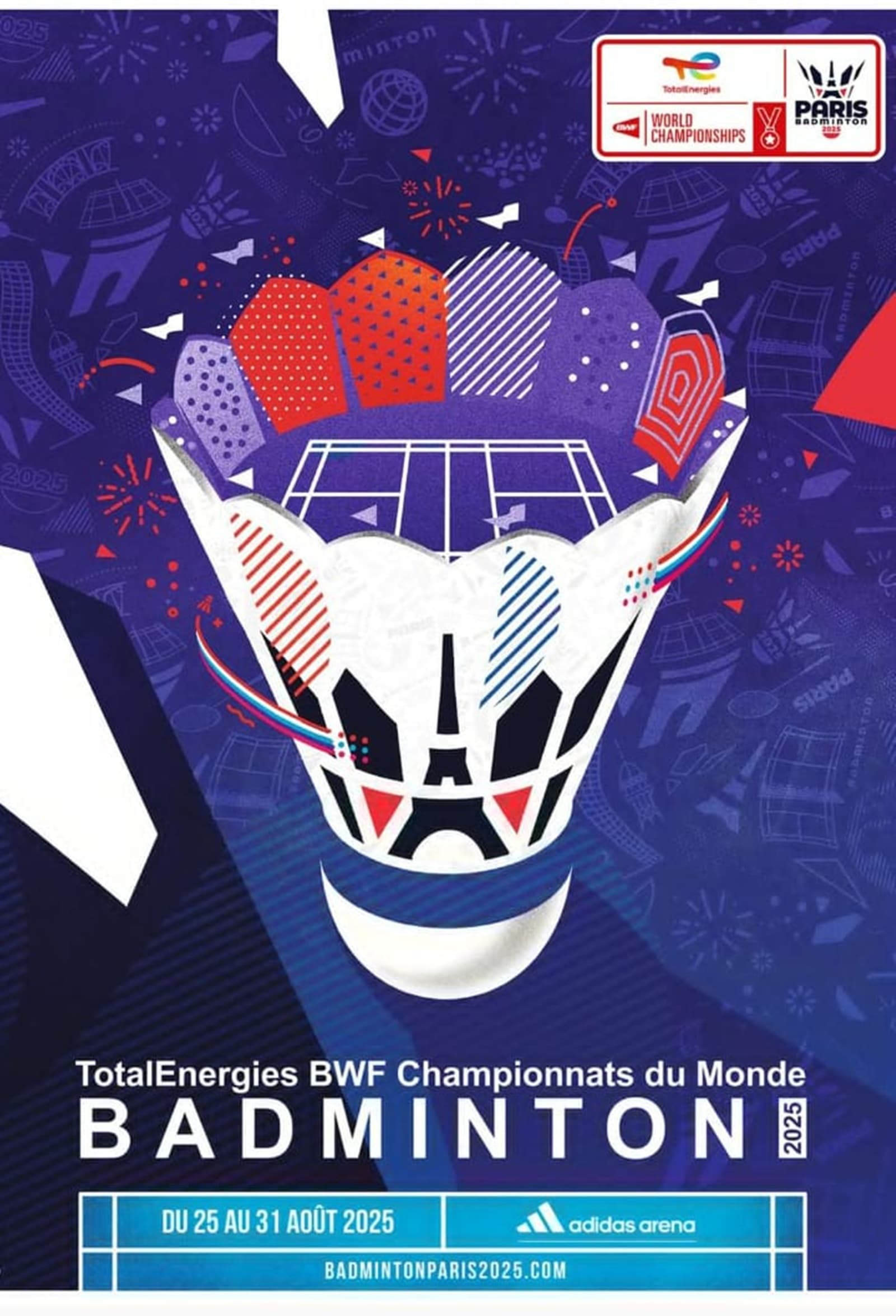 World Championship official poster by FFBad & Agence ComquestCelestial shuttlecock with arena. 