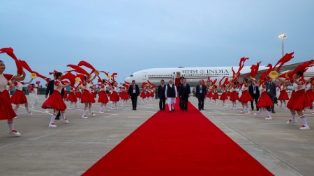 Prime Minister Narendra Modi arrives in Tianjin, China, for the SCO summit on Saturday.