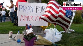 People attend a vigil at Timpanogas Regional Hospital where Charlie Kirk was taken after the shooting in Orem, Utah on Wednesday, Sept. 10, 2025. Initial expressions of grief and shock were overtaken by open calls for reckoning and vengeance, as some proclaimed the country was on the brink of civil war. (Niki Chan Wylie/The New York Times)