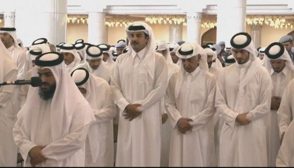 Qatari Emir Sheikh Tamim bin Hamad Al Thani leads funeral prayers six killed in Israeli airstrike in Doha