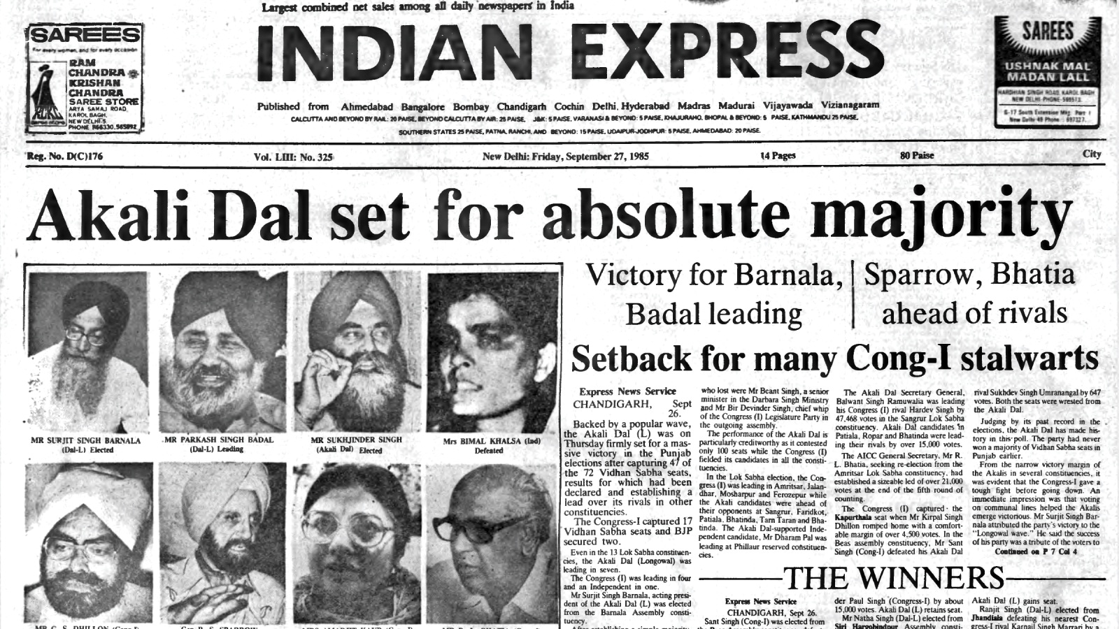 September 27, 1985, Forty Years Ago: Akali Victory