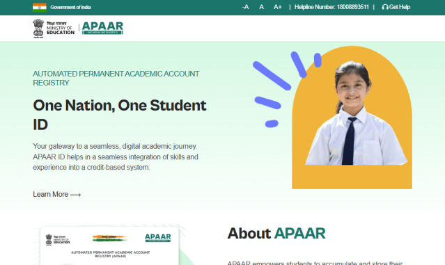 APAAR, short for Automated Permanent Academic Account Registry, is a unique student identification number created under the government’s ‘One Nation, One Student ID’ initiative