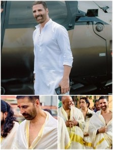 Akshay Kumar dresses up in traditional mundu at Guruvayur temple in Kerala