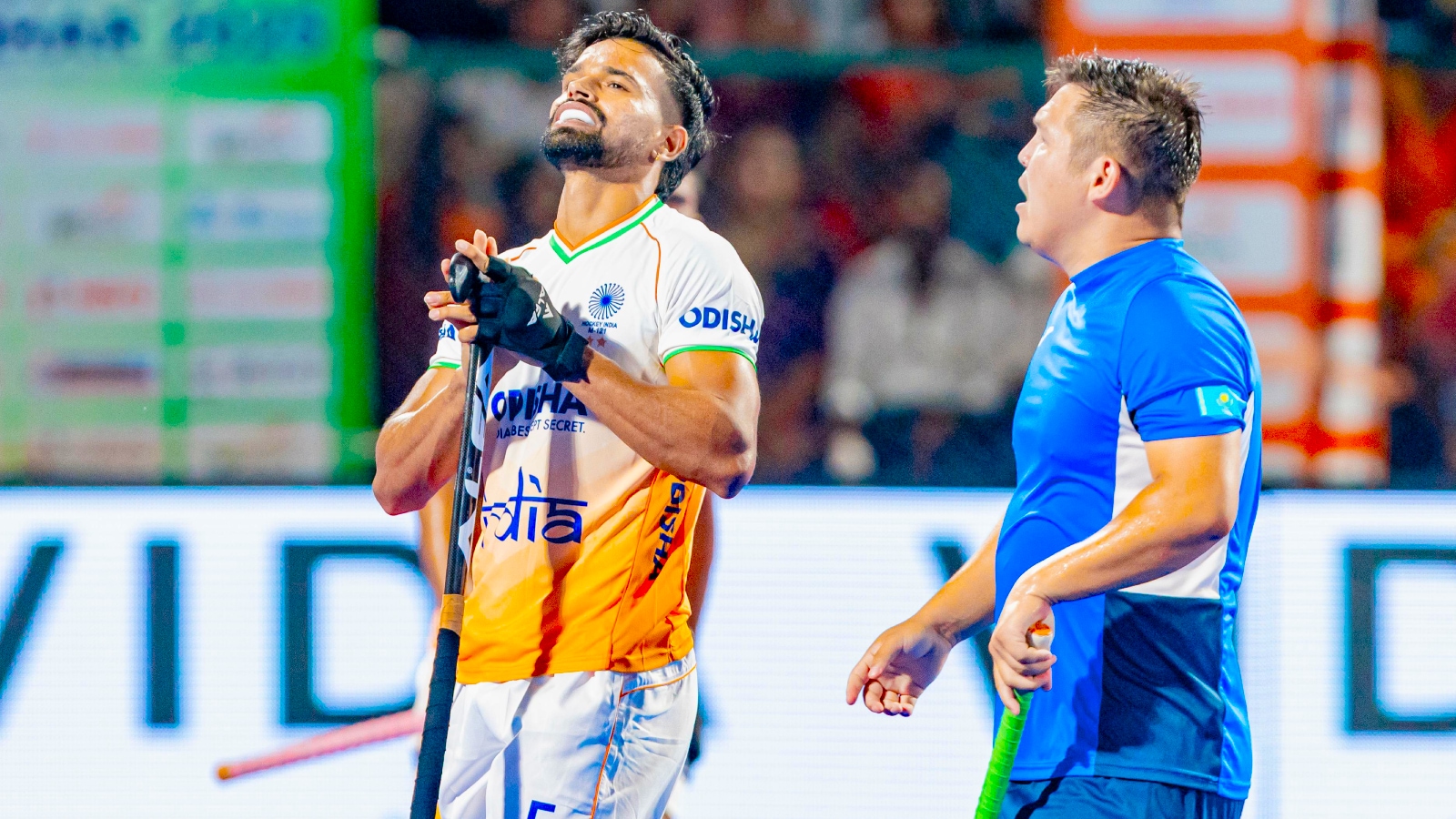 Abhishek celebrates after scoring goal against Kazakhstan. (PHOTO: Hockey India)