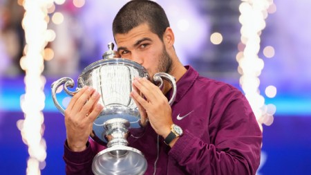 Carlos Alcaraz smashed a heap of records with his win over Jannik Sinner in the US Open 2025 final on Sunday night. (AP)
